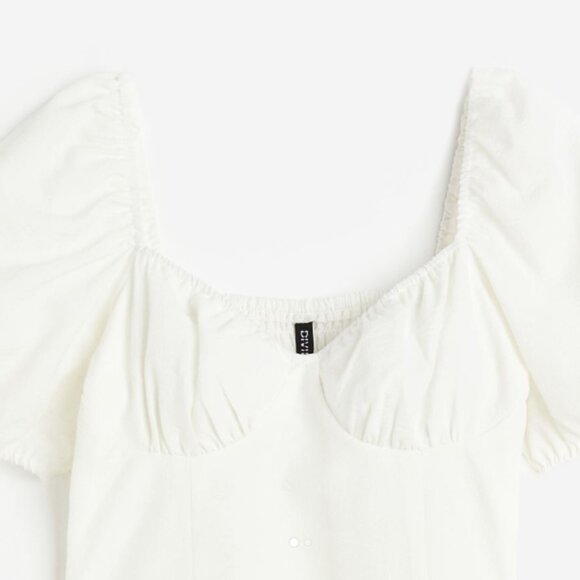 H&M Puff-sleeved Creped Dress White Medium - Picture 3 of 4